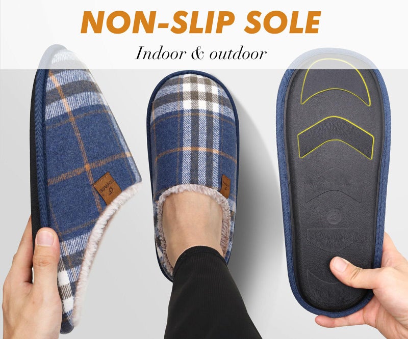 COFACE Mens Blue Flano Plaid Cozy Memory Foam scuff Slippers Slip On Warm House Shoes Indoor/Outdoor With Best Arch Support Size 9 - Image 4